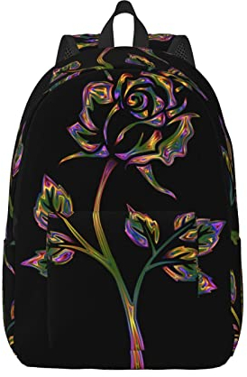 ESASAM Rucksack aus Segeltuch mit schwarzem und goldfarbenem Blumendruck, stilvoller und langlebiger Canvas-Rucksack, Schwarz , S