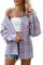 Decorie Camicia Donna Elegante a Quadri Maglia Donna Manica Lunga Top Donna Blusa Maglietta (Rosa Viola,M)