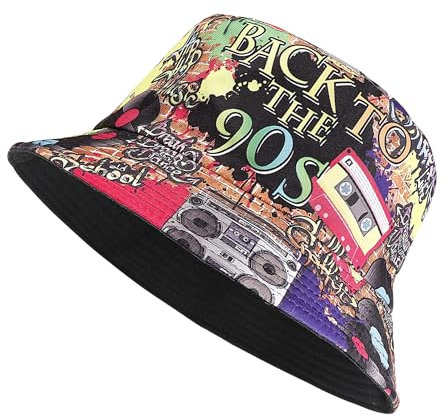 JJDreams Retro 90er Jahre Unisex Fischerhut Faltbar Pilz Bunter Anglerhut UV-Schutz für Damen