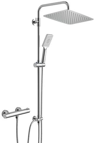 Görbach Thermostat Duschsystem mit Mischbatterie Duscharmatur, Edelstahl Duschstange, Regendusche Duschkopf-XXL Kopfbrause 35x25cm, Chrom