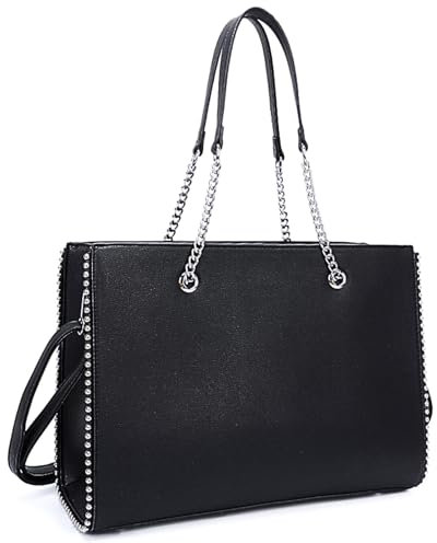 MAMJACK Sac à Main Femme - Sac Cabas Cours Grand Format A4 Lycée - Sac Shopping Fourre-Tout Taille XL - Sac Ville Porté Epaule PU Cuir - Chic et Tendance - Noir Classique
