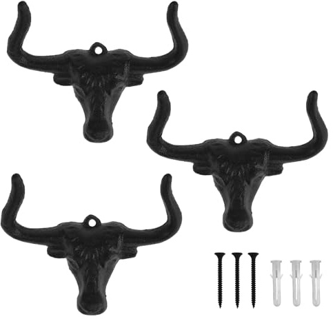 Wandhaken mit Stierkopf, Kleiderhaken mit Schrauben, dekorativ, Vintage, zum Aufhängen von Mänteln, Kleidung, Handtüchern, Bademänteln, Hüten, Jacken, Rucksäcken, 3 Stück