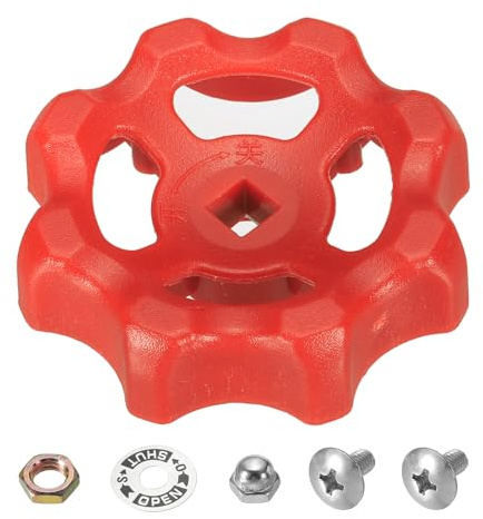 PATIKIL Außenwasserhahn Griff Vierkantstiel Loch 6x6mm Wasserhahngriffe Rot | Ersatz Wasserhahn Griff, ABS, Runder Rad, Mit Schraubenabstandshalter