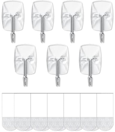 JELLYSUB 7 Crochets, 12 Languettes, Crochet en Fil Métallique Transparents, Crochet Adhesif Mural de Petit Modèle - Pour Accrocher et Décorer Sans Abîmer et Sans Percer