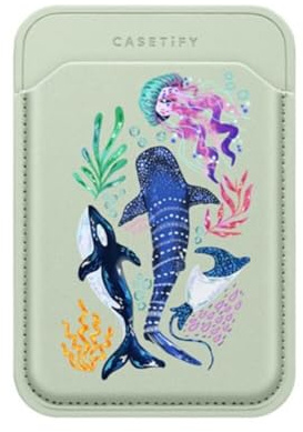 CASETIFY BioVeg Wallet [Compatible with Magsafe] - Colorful Sea by Nawara Studio - Mint/Tan