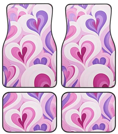 Ensemble de tapis de sol de voiture de 4 pièces, tapis de voiture rose avec cœur d'amour pour la Saint-Valentin, tapis de sol universels pour voiture, accessoires de voiture pour berline, SUV, camion