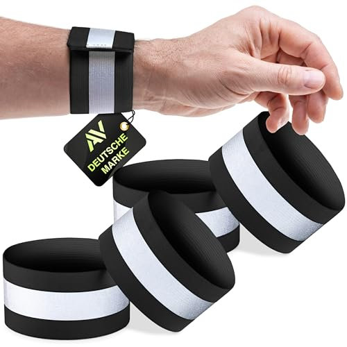 AVANA Reflektorband mit Klettverschluss Reflektierendes Armband Reflektor Elastisch Hosenschutz Reflektorstreifen Joggen Fahrrad Kinder Reflexband Schwarz (4er Set)