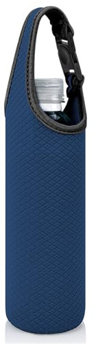 Linkidea Plastic Bottled Water Sleeve with Carry Strap Compatible with 16.9/20 Fl Oz Lifewtr, Smartwater, Portable Disposable Water Bottle Cover Holder for Outdoor, Navy Blue