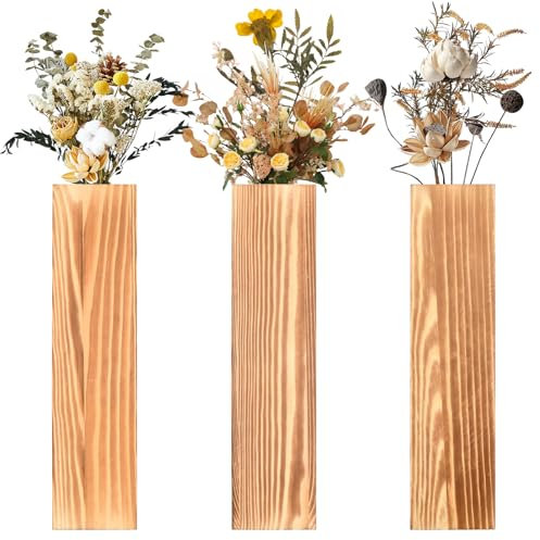 Dokeno Pack de 3 Jarrones de Pared de Madera, Maceteros Decorativos para Flores Secas y Plantas Artificiales, Decoración Interior, 30 x 7,1 x 4 cm con Tornillos