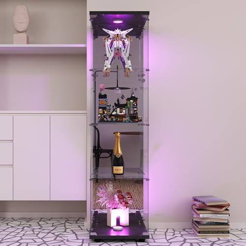 FOERPL Mobile vetrina vetro, vetrina vetro 4 strati armadio vetrina con serratura vetrina vetro LED vetrina in vetro per collezione con porta mobile vetrina soggiorno trasparente (specchio, nero)