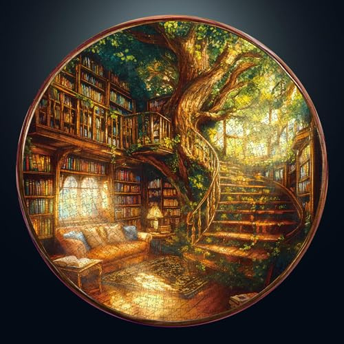 CHARMIBLE Puzzle für Erwachsene, 1000 Stück, charmantes Buchladen, 1000 Teile, 67,5 x 67,5 cm, hartes, unmögliches, rundes Puzzle, bunte DIY-Puzzles für Heimdekoration, Familienpuzzle, perfekt für