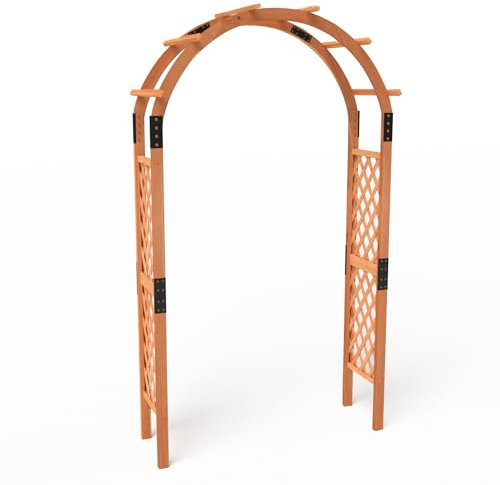 COSTWAY 235cm Wooden Garden Arch, Trellis Pergola Arbour for Climbing Plant Vines, Wood Support Trellis Archway for Party Ceremony Wedding Backyard Patio