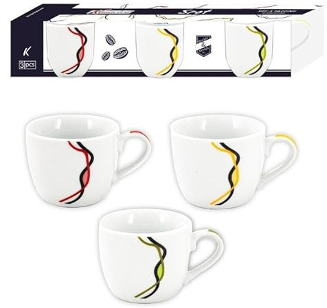 KASAVIVA Set 3 Tazze Tazzine in Ceramica Caffè Color Spot Giallo Rosso e Verde