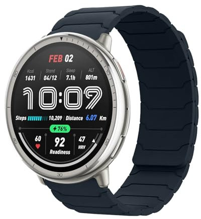 Hinnwer Correa 20mm Compatibles con Amazfit T-Rex 3 Pro 44mm/Active 2 Square/Active 2/Active/GTR Mini/GTS 4/GTS 4 Mini/Bip 3, Doble Magnética Silicona Pulsera Deportivo Azul Medianoche