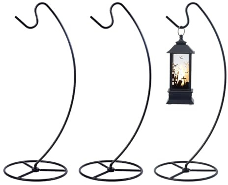 NBEADS 3 Pcs Black Ornament Display Stand, Air Plant Holder Iron Hanging Hook Display Stands Glass Ball Hanger for Home and Office Decor, 14.4x12.4x32.3cm