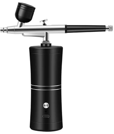 Mini Paint Spray Gun Rechargeable Portable Mini Air Compressor Kit Air-Brush Airbrush For Nail Art Tattoo Craft Cake Fog Sprayer for Cars & House DIY Painting(Black)