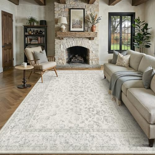 PureCozy Teppich Wohnzimmer 240x300cm Wohnzimmerteppich Grau Vintage Tepich