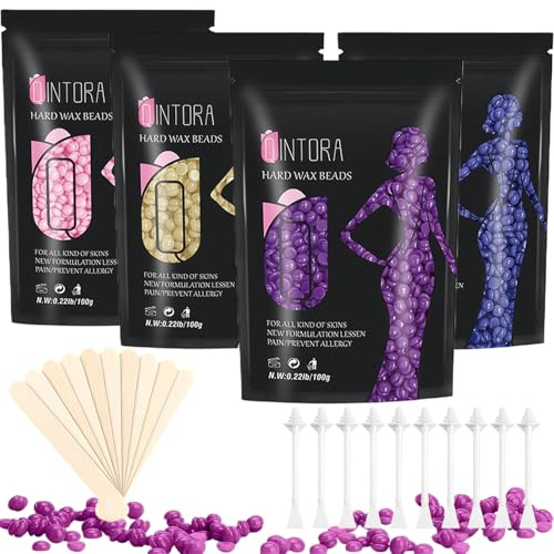 Qintora Hard Wax Beads for Hair Removal, 400g Stripless Wax Beads for Body, Brazilian Bikini Face Legs Eyebrow, Hot Waxing Beads with 10 Applicators 10 Nose Wax Sticks