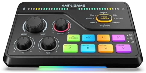 FIFINE SC8 RGB Gaming Audio Interface | XLR Preamp, Audio Mixer, 7.1ch Surround Headphone Amp, EQ Modes, Voice Changer, Game/Chat Balance. for Streaming, Living.