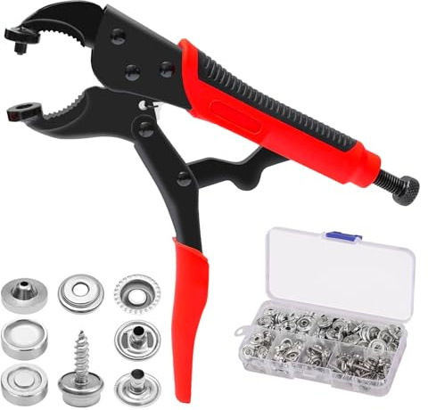 ZhouWei Pinza per Bottoni Automatici Contiene 3 Stampi e 40 Set di Bottone Automatici da 15 mm, Pinza Bottoni a Pressione Regolabile, per Riparazione di Coperture Tela Cuoio Cucito Teloni