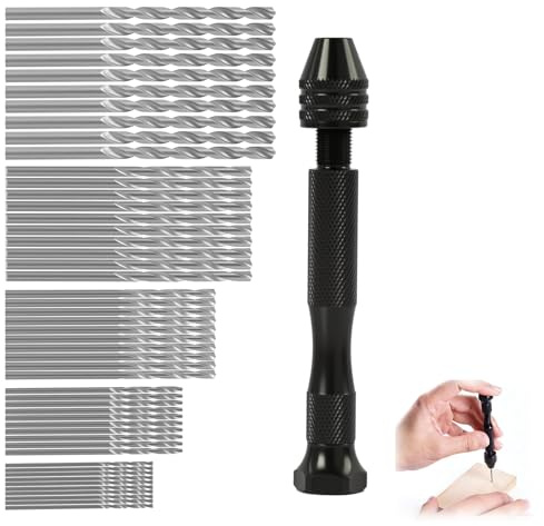 Handborrset – svart handborr 50 silverspiralborrar 5 storlekar (1/1,5/2/2,5/3 mm, 10 st vardera), för barnhantverk, trä- och kastanjeborrning
