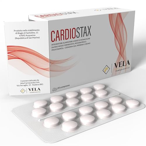 CARDIOSTAX – Integratore Colesterolo e Benessere Cardiovascolare Formula Avanzata con Riso Rosso Fermentato, Coenzima Q10, Resveratrolo e Policosanoli, Made in Italy 60Cps VELA FARMACEUTICI