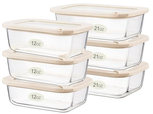 Urban Green Glass Food Storage Containers with Glass Lids, Microwave Safe Food Container Set, Aitight Meal Prep Container Set, LeakProof, 100% Plastic Free, 6 Pack