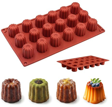pelriox Moule à Cannelés, Moule en Silicone Mini avec Cavités de 3,5 mm, Moule Antiadhésif à 18 Trous pour Chocolat, Gélée, Pudding et Mousse
