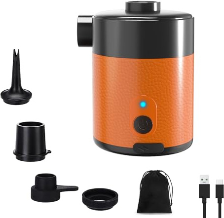 Mojimdo 2 en 1 Mini Pompe À Air Électrique Batterie 4000 mAh– Portable, 5000 Pa, 450 L/Min, Gonflage & Aspiration, 4 Embouts Pour Matelas Gonflable, Bateau Gonflable, Camping, Piscine & Sacs Sous Vide
