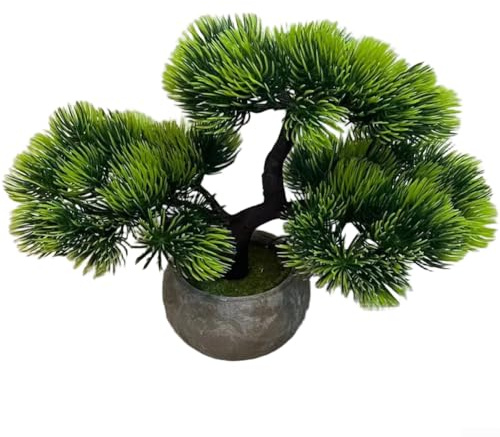 Künstlicher Bonsai-Baum im Topf, 22 cm, künstliches Kiefernholz, Grün für den Innenbereich, Wohnzimmer, Büro, Schreibtisch-Styling (B)