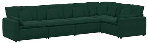 Qifoedo modulares Ecksofa Samt Dunkelgrün 417 x 217 x 64 cm großes Wohnzimmer Couch mit Metallgestell und vielen Kissen für Wohnzimmer Loft Büro