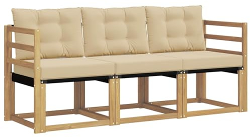 vidaXL Outdoor-Sofagarnitur mit Kissen 3 pcs Weiß und Beige, Gartenmöbel, strapazierfähiges Outdoor-Sofa, Loungeset für die Terrasse, Komfort beim Sitzen
