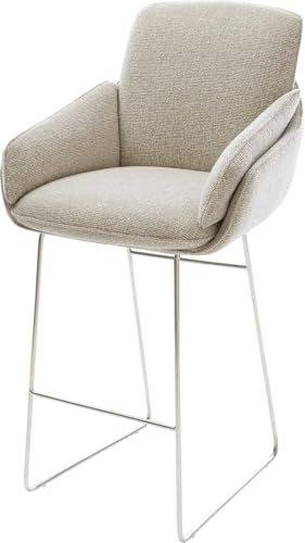 DELIFE Barstuhl Luan-Flex Kufengestell Edelstahl Silberfarben Webstoff Soft Beige