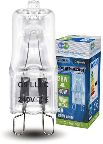 Long Life Lamp Company 10 x G9 Halogen Energy Saving 28W = 40W Equivalent Light Bulbs Eco Halogen Dimmable Bulbs
