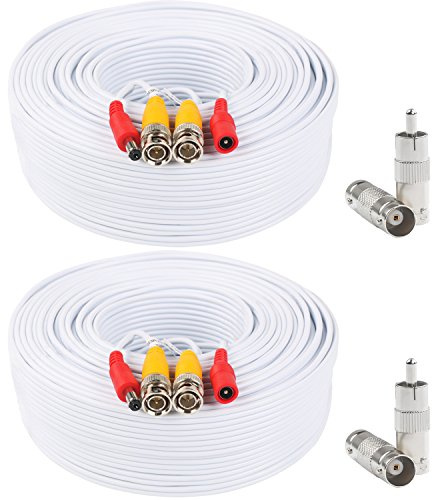 Postta BNC Video Power Cable (2 Pack 150 Feet) Pre-Made All-in-One Video Security Camera Cable Wire with Four Connectors for CCTV DVR Surveillance System
