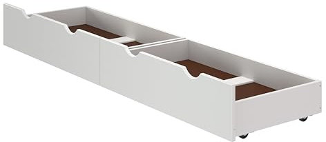 White Wood Underbed Storage Drawers on Wheels - Bedroom Dresser Organizer Shelf - Set of 2 - Perfect for Small Spaces and Storing Clothes - 9 3/8 in. H - Works with Any 9.75 in. and Bed Frame