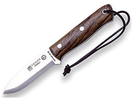 joker Coltello da caccia CN115-P con mango Legno di noce, lama di 10 cm Sandvik 14c28n lama in acciaio, 170 gr, include custodia in pelle per attività di Pesca, l'Escursionismo, Il Campeggio