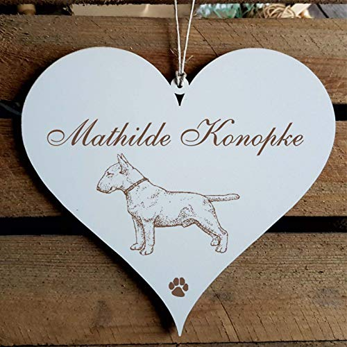 Schild Herz « Bullterrier » mit persönlicher Wunschgravur - Deko Dekoration Türschild Name - Hund Hunde Haustiere - Bull Terrier England