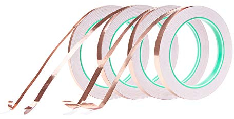 nbeads 4 Rouleaux 5/6/8/10mm Saddle Brown Ruban Feuille de Cuivre avec Adhésif Conducteur Double-Guidé pour Vitrail EMI Blindage Soudage Mise à la Terre Circuit de Papier de Bricolage Artisanat