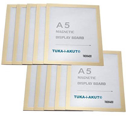 TUKA-i-AKUT 10st. A5 Info-Rahmen Selbstklebend mit Magnetverschluss, Einstecktasche Infotasche Blatthalter, Schnelles Wechseln von Aushängen, Aufklappbarer Magnetrahmen Farbe Gold, TKD8400-A5-10x