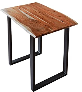 SAM Bartisch Quebec, Stehtisch mit echter Baumkante, 160 x 85 cm, Küchentresen nussbaumfarben, U-Gestell aus Metall schwarz