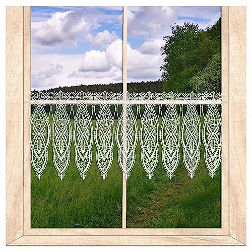 atelier alles-Spitze Zeitloser weißer Scheibenhänger Sophia | Hochwertige Scheibengardine aus Luftspitzen-Stickerei | Höhe x Breite: 30 x 144 cm