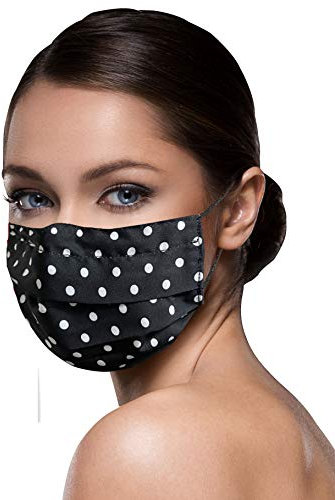 leichte Stoffmasken schwarz Mundschutz Maske schwarzer Stoff Mund Nasen Schutzmaske schwarze Mund und Nasenschutz Maske waschbar m. NASENBÜGEL SCHWARZ weiß gepunktet