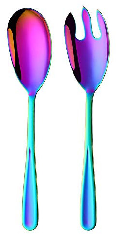 SBOMHS Salatlöffel und Salatgabel Regenbogen Salatbesteck Set aus Edelstahl 2-Stück 30,5 cm(12 Inches) Länge