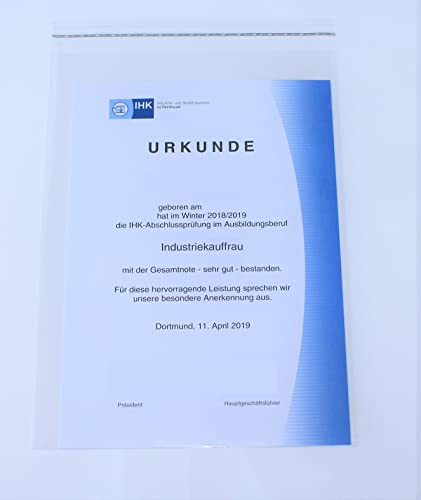 50 St. Schutzhüllen Prospekthüllen Klarsichthüllen, Folie, DIN A4/C4, glasklar, 234 x 324 mm mit 30 mm verschließbarer Klappe zum Schutz von Dokumenten, Zeugnissen, Urkunden, Prospekten, Comicheften