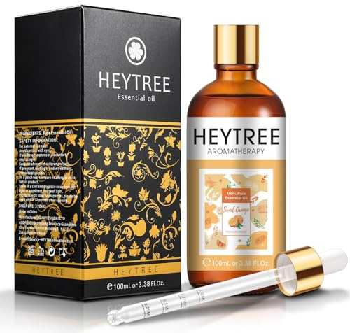 HEYTREE Aceites Esenciales de Naranja Dulce - Aroma Cítrico Fresco, Radiante, Picante - Levantador del Estado de Ánimo para Aliviar el Estrés - Perfecto para la Piel, Masaje, Difusor, Aromaterapia