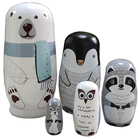 FunnyGoo Colourful Handmade Wooden Nesting Doll Russian Doll Kits Xmas Decoration (polar bear and penguin)