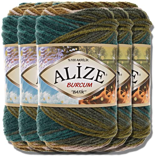 Alize 5x 100g Burcum Batik Türkische Premium Wolle 100% Acryl Handstrickgarne | Strickgarn | Yarn | Garn Babywolle mit Farbverlauf Baby zum Häkeln Stricken Kleidung (4684)
