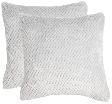 Brentfords Waffle Fleece Cushion Covers Set of 2 Plush Scatter Home Decor Pack 45 x 45 cm, 18 x 18 - Silver Grey
