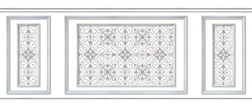 Papier peint intissé gris, motif arabesque, décor unique, imitation boiserie, 75 cm X 200 cm, pour décorer votre intérieur.